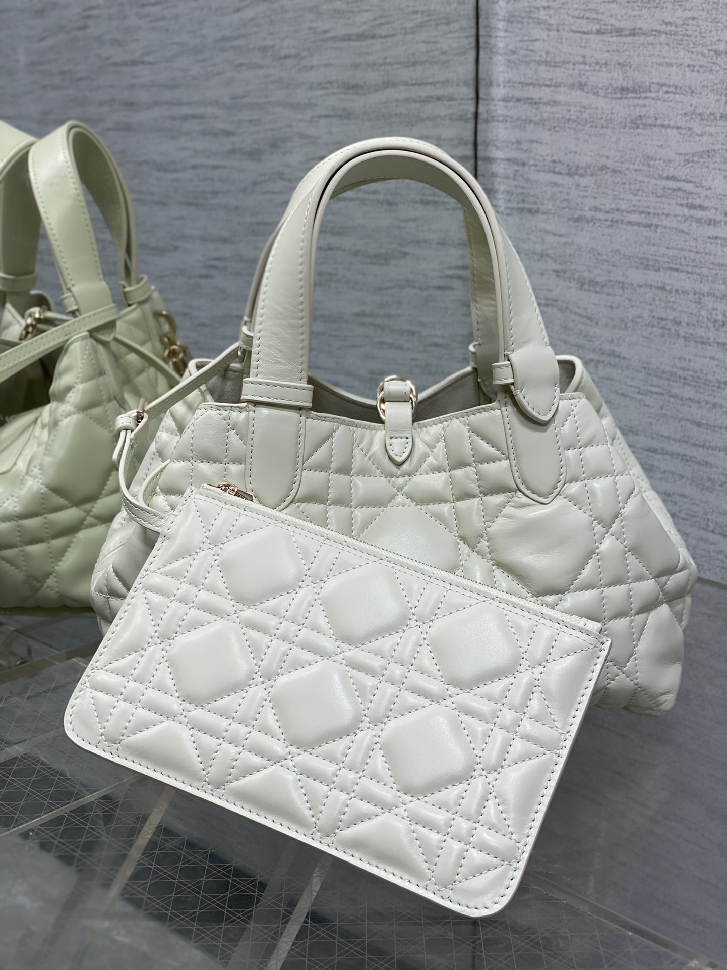 Small Dior Toujours Bag White Macrocannage Calfskin